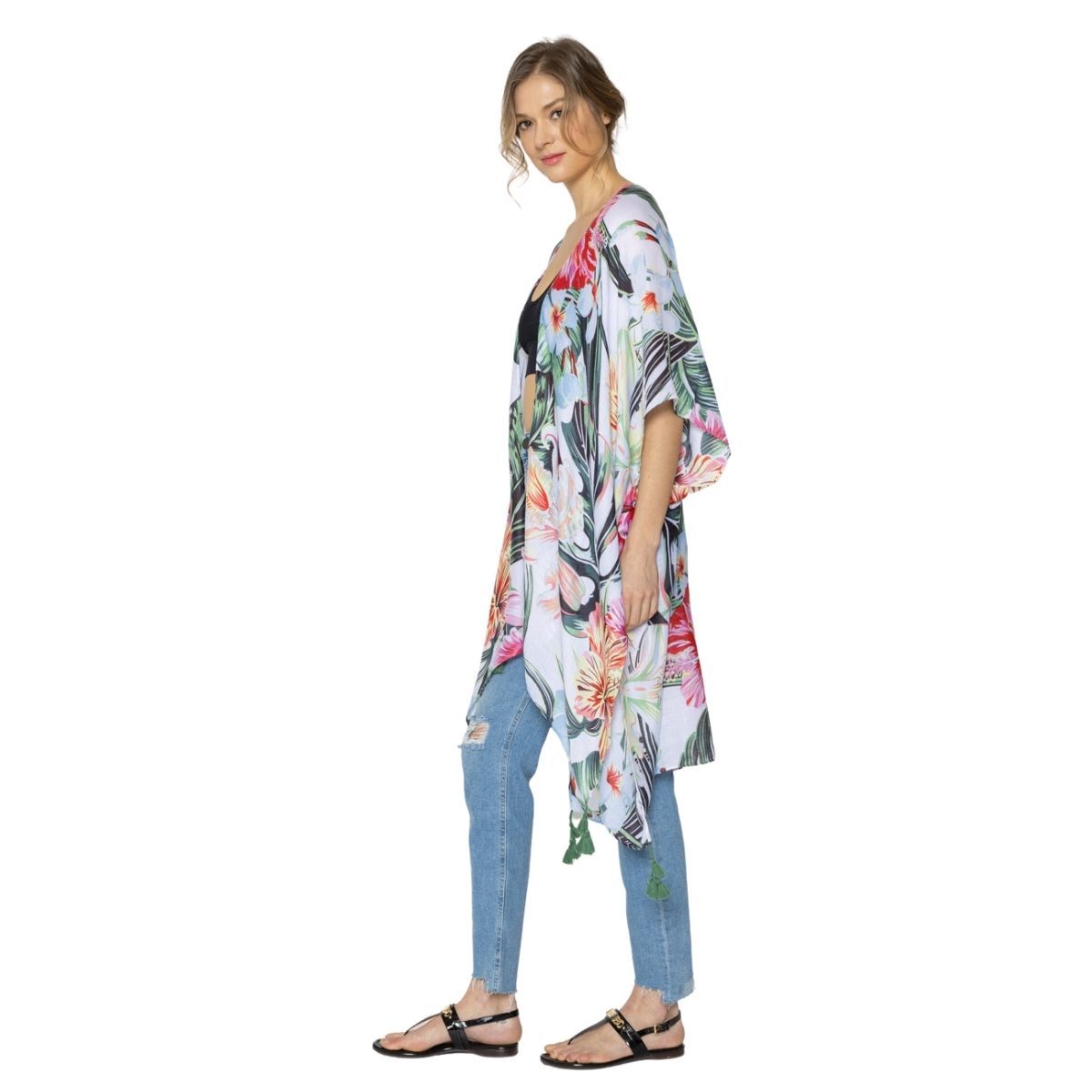 Tropical Green Tassel Kimono