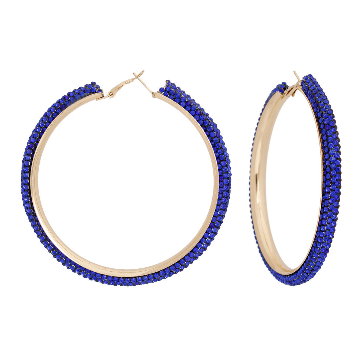 Hoop Royal Blue Tube Rhinestone 3" Earrings Women