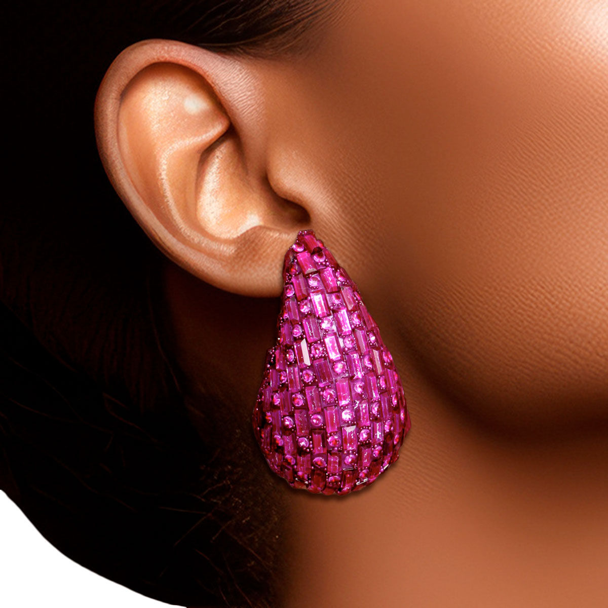 Studs Fuchsia Embellished Teardrop Earrings