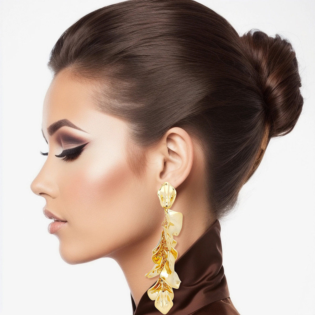 Dangle Polished Gold Petal Drop Tassel Earrings