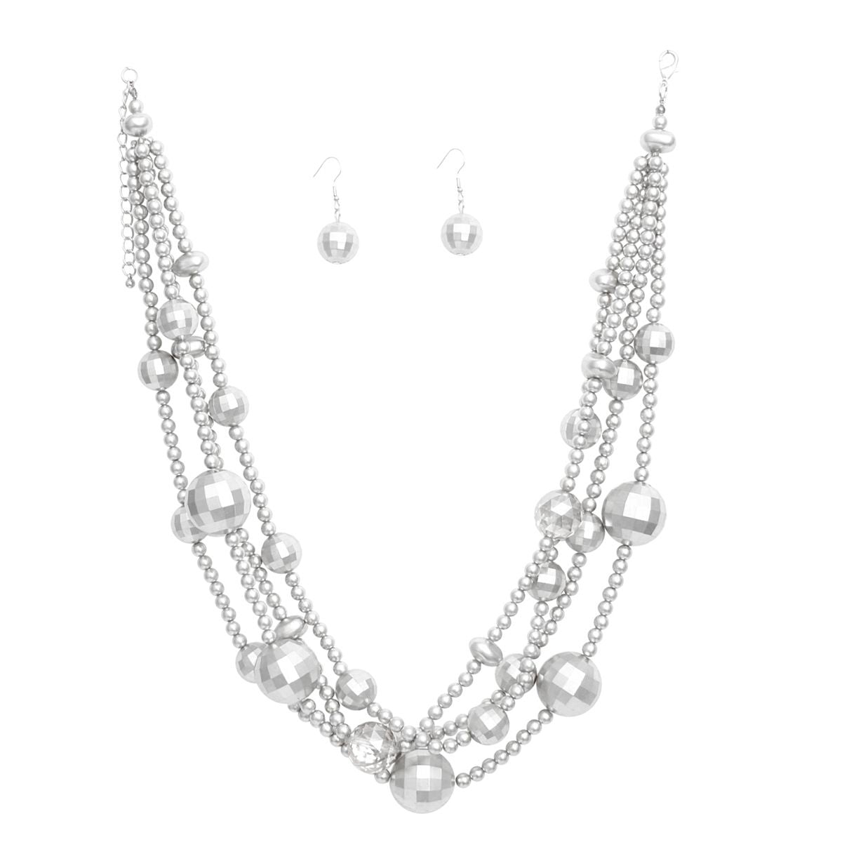 Necklace Matte Silver Disco Ball Bead Set Women