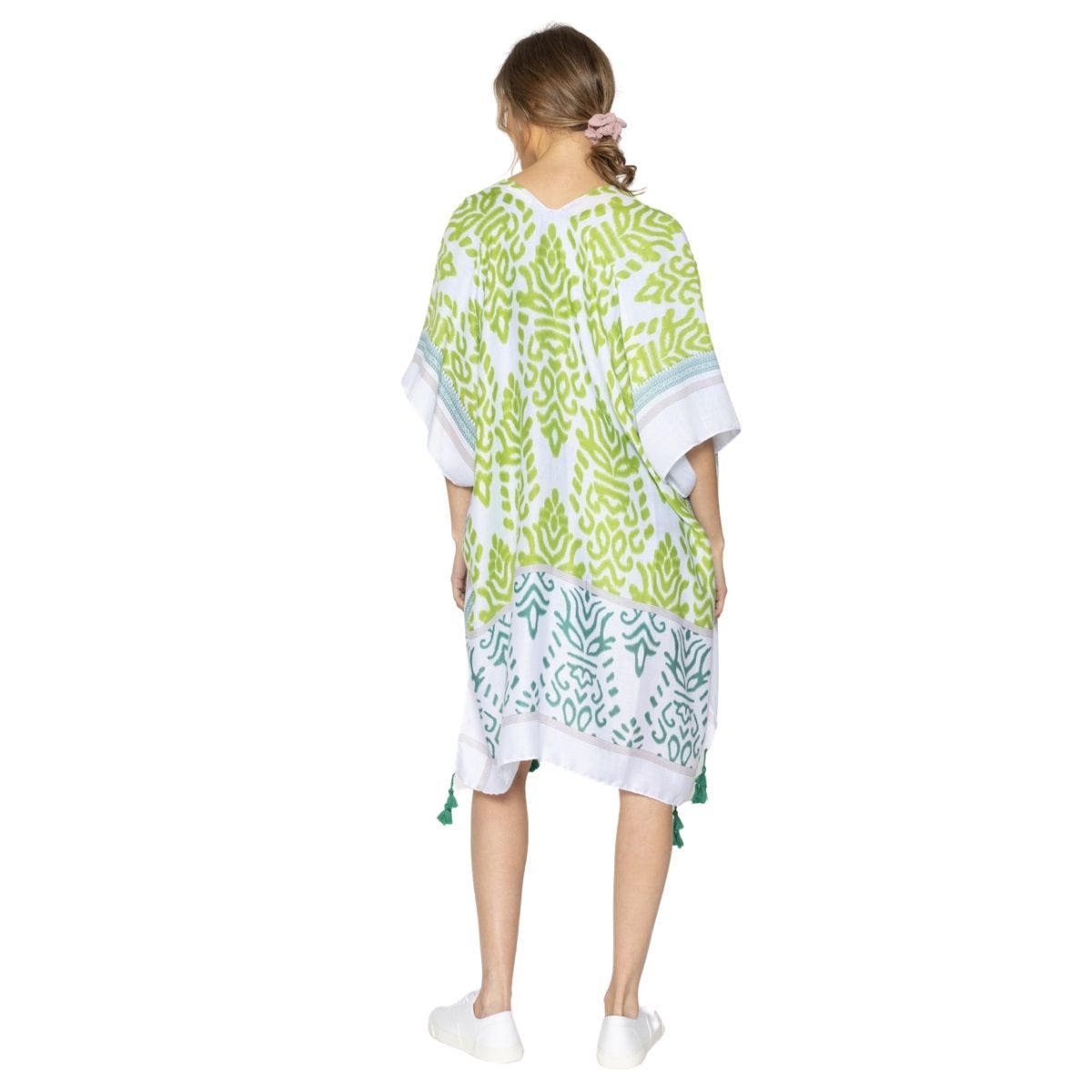 Green Damask Print Tassel Kimono